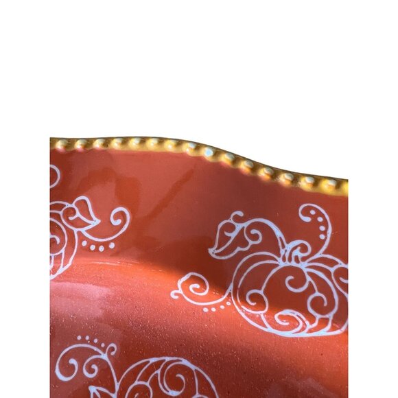 Tara Temptations Pumpkin Floral Lace Platter Serving Tray  Orange 18 In X 13 In - Picture 5 of 8